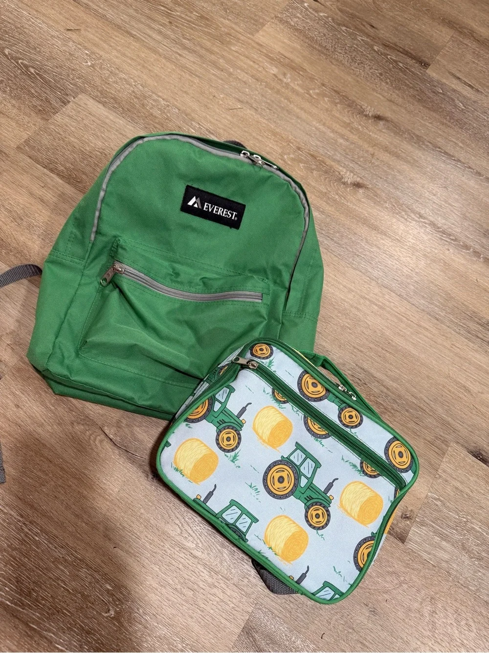 Kids Green Backpack with Tractor Lunchbox